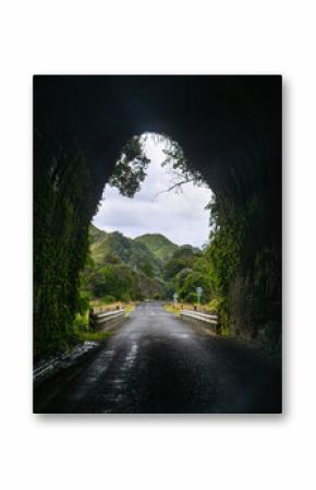 Okau Road tunnel in the Tongaporutu River valley. Ahititi. Taranaki. New Zealand.