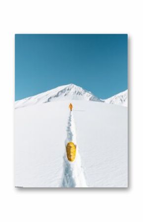 Secluded Snowsport Adventure Sustainable Snowshoe Trekker with Minimal Gear in Denali Wilderness - Content Creation and Eco-Friendly Outdoor Apparel Marketing