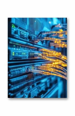 Fiber Optic Cable Connection in Server Room for Network Management Efficiency