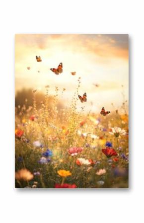 Dreamy field of colorful wildflowers butterflies butterfly nature.