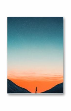 Lone Walker for Sunset Mountainscape.