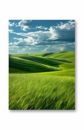 Tranquil and Picturesque Rolling Hills Beneath a Bright and Sunny Sky Filled with Fluffy White Clouds