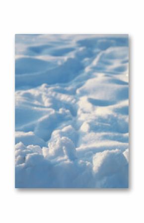 Pristine Winter Snow, Soft White Snowdrifts in Bright Sunlight, Close-up of Snow Texture and Fluffy Surface
