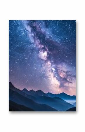 Starry night sky with Milky Way over mountains – dark nature wallpaper in vertical format