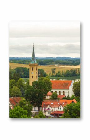 Kościół Ewangelicki w Mikołajkach w pochmurny dzień   The Evangelical Church in Mikołajki on a cloudy day