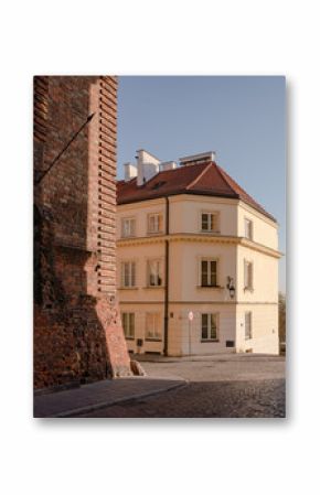 Street in Stare Miasto, Poland's capital Warshaw Old Town during sunrise.