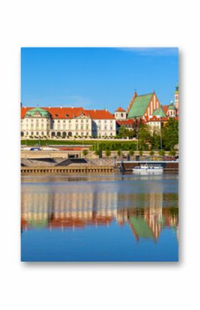 Panoramic view of Stare Miasto Old Town historic quarter with Wybrzerze Gdanskie embankment at Vistula river in Warsaw, Poland