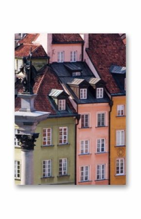 Elevated view over Castle Square (Plac Zamkowy) and Sigismund III Vasa Column to the colourful houses of the Old Town (Stare Miasto), UNESCO World Heritage Site, Warsaw, Poland, Europe