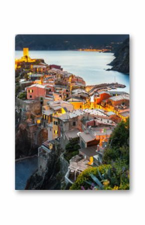 Vernazza zachód słońca, Cinque Terre, Liguria, La Spezia, Włochy