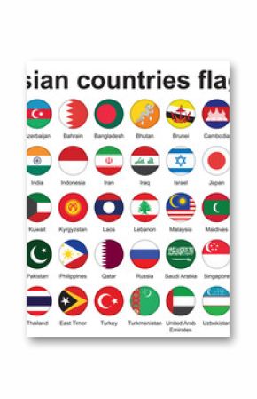 set of buttons with Asian countries flags vector illustration