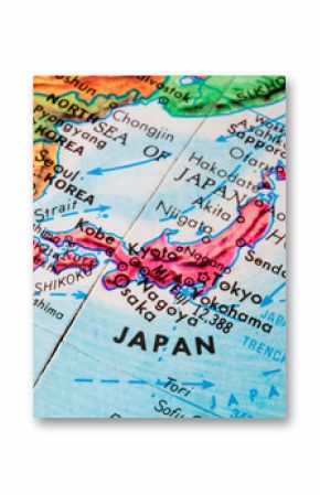 Old Globe Map of Japan, concept, tariffs, high prices, travel, economy and technology.