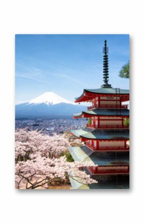 Frühling und Sakura bei der Chureito Pagoda in Japan Fujiyoshida