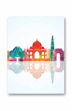 Delhi skyline detailed silhouette. Vector illustration