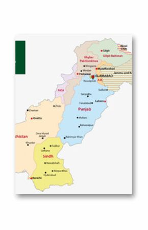 pakistan administrative and political map with flag