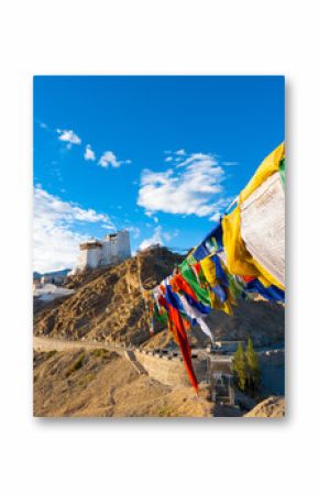Leh Tsemo Fort Gompa Prayer Flags View Ladakh