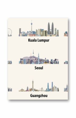 vector illustrations of Singapore, Kuala Lumpur, Sydney, Tokyo, Seoul, Beijing, Shanghai, Guangzhou and Hong Kong skylines