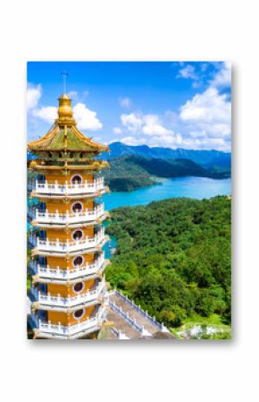 Aerial view of Pa Cien Pagoda in Nantou, Taiwan Pacien pagoda, Sun Moon Lake, Nantou, Taiwan