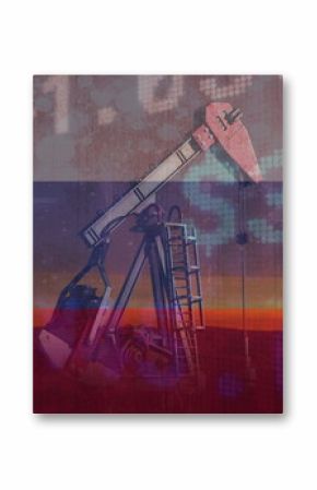 Image of pump jacks and financial data over flag of russia