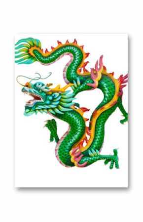 Green dragon isolated on white background with clipping path