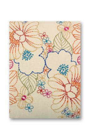 colorful floral design embroidery on fabric, textile , Jaipur, Rajasthan, India 