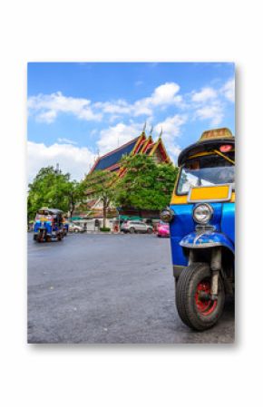 Blue Tuk Tuk, Thai traditional taxi in Bangkok Thailand.