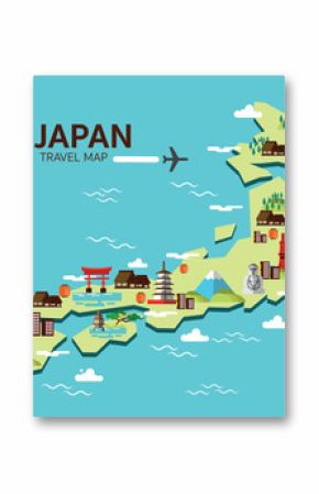 Japan landmark and travel map. Flat design elements and icons. 