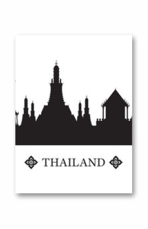 Thailand Landmarks Skyline and Silhouette, Cityscape, Travel Attraction and Background