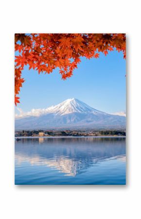 Mt. Fuji viewed with maple tree in fall colors in japan.