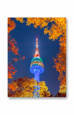 Fall color change at N seoul tower in the autumn where is the landmark of Seoul city in South Korea