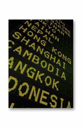 Black airport departures board for asia