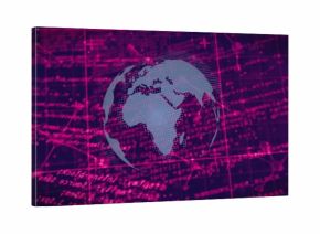 Displaying dotted globe of Africa Europe western Asia in dashboard, showing magenta grid and links