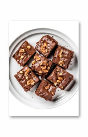 Delicious Plate of Brownies with Walnuts Isolated on a Transparent Background