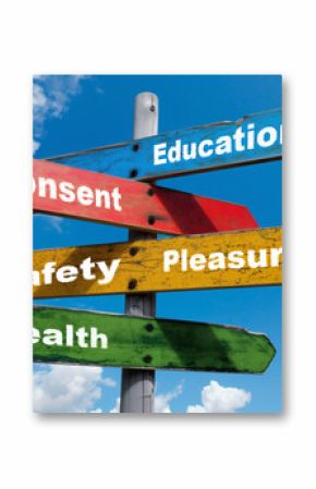 Sexual health concept - Signposts pointing in different directions