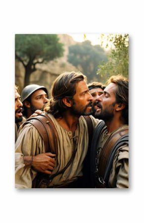 Jesus Betrayed by the Kiss of Judas, created with Generative AI technology