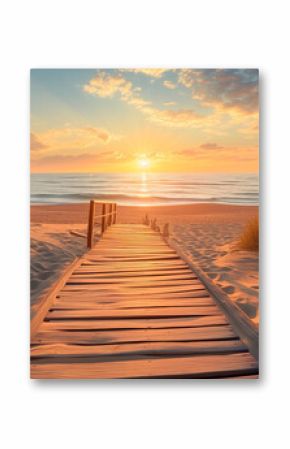 wooden way to the romantic beach at the sea with dunes and waves