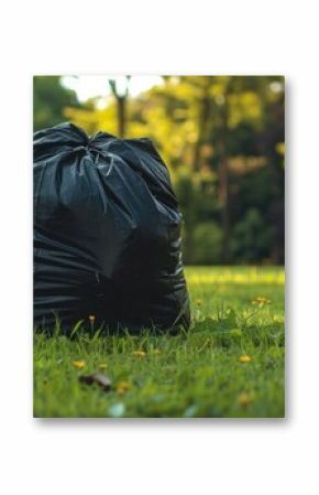 Dark waste sack on green lawn