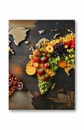 World Map Created With Fruits and Vegetables
