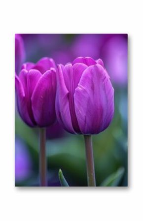 Vivid purple tulips in close up during the spring season