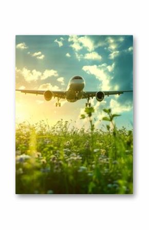 Ecoconscious travel promotes sustainable aviation fuel to reduce carbon footprint and pollution. Concept Eco-conscious Travel, Sustainable Aviation Fuel, Carbon Footprint Reduction
