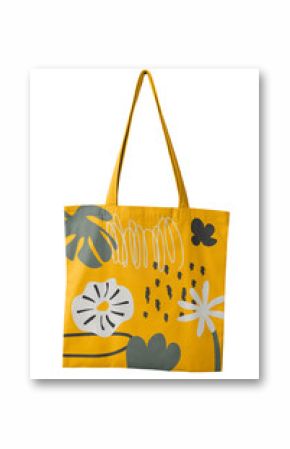 Reusable shopping bag png, printed floral pattern in yellow