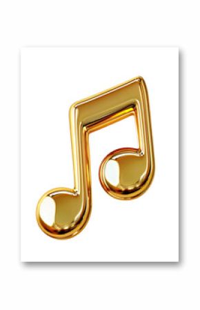 A glossy gold music note symbol, isolated over a transparent background. PNG