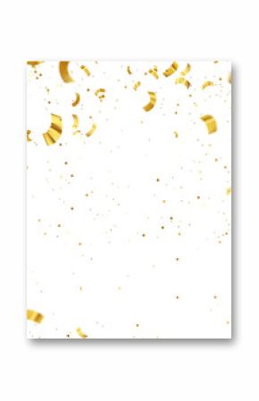 Gold Isolated Falling Foil Confetti with Glitter Dust. Golden Festive Background. Greeting Design Element. Congratulations Card