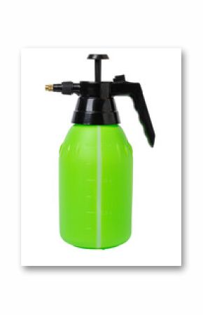 Green plastic spray bottle isolated on white background