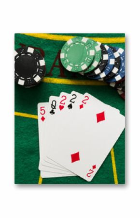 Poker cards with combination. The winning combination in a game in a poker club. The concept of luck in the poker game.