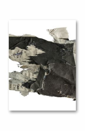 A black flag shape collage from torn old newspaper