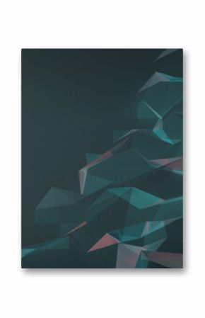 3D abstract geometric background featuring soft dark aqua green and pink polygonal shapes as mountains. Minimalist border, copy space for text. 3D rendering pattern in modern vaporwave tech design.