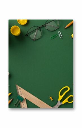 Colorful school supplies and stationery organized on a desk, perfect for back-to-school themes