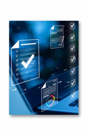 Document management concept, check electronic documents on digital documents on virtual screen Document Management System and process automation to efficiently document paperless operate