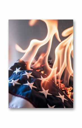 Close up of burning USA flag