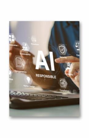 Responsible AI concept with ethical principles transparency and social impact in technology